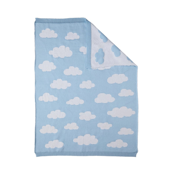 Living Textiles Pram Knitted Blanket - Cloud Whisper / Blue