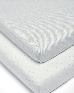 Mamas & Papas Lua Bedside Crib Sheets (2 Pack) (87cm x 50cm x 5cm) - Grey & Stripe