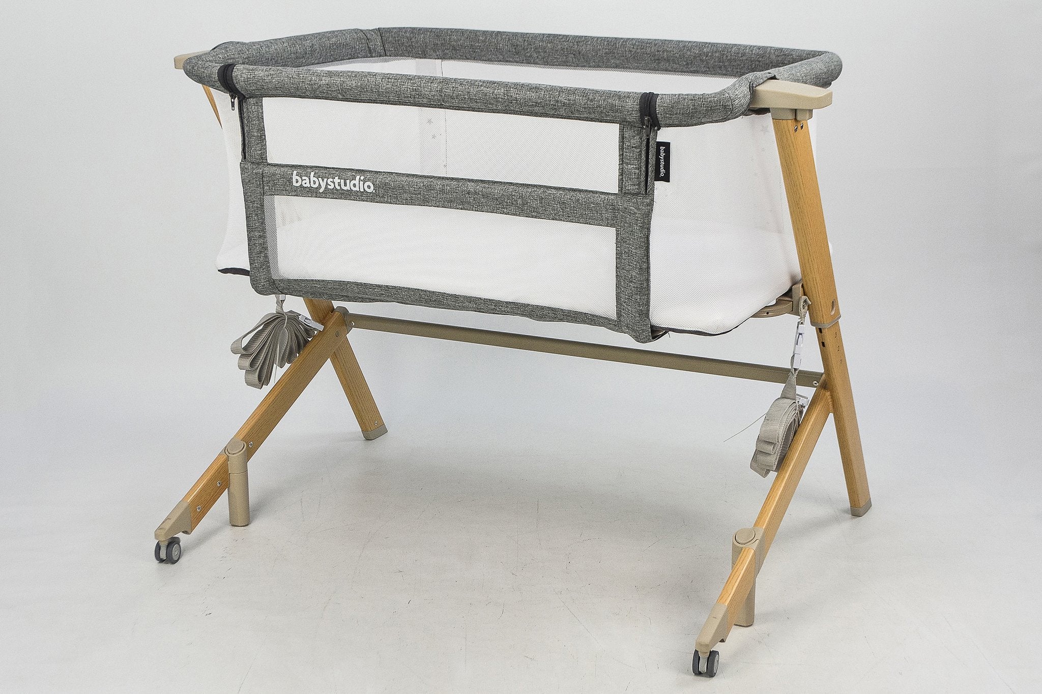 BabyStudio Bedside Sleeper - Grey and Wood Tone - Ex Display