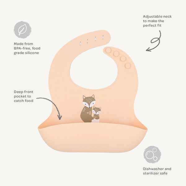 Living Textiles Silicone Bib - Elephant/Sage