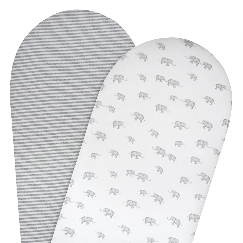 Living Textiles 2 pack Moses/Pram Jersey Fitted Sheet - Watercolour Elephant
