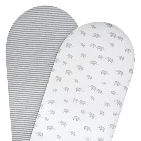 Living Textiles 2 pack Moses/Pram Jersey Fitted Sheet - Watercolour Elephant