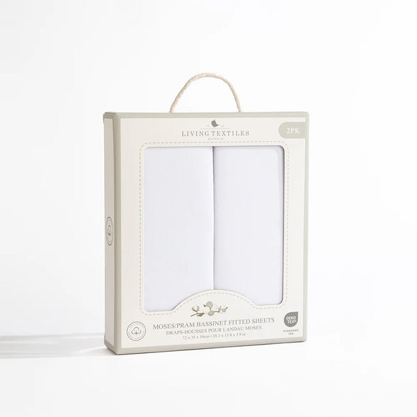 Living Textiles 2-pack Moses/Pram Fitted Sheet - White