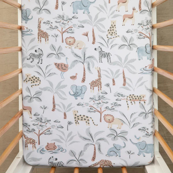 Living Textiles Organic Jersey Bassinet Fitted Sheet - Wild Safari