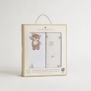 Living Textiles 2pk Bedside Co-Sleeper Fitted Sheets - Cuddly Bear