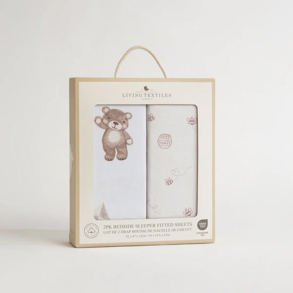 Living Textiles 2pk Bedside Co-Sleeper Fitted Sheets - Cuddly Bear