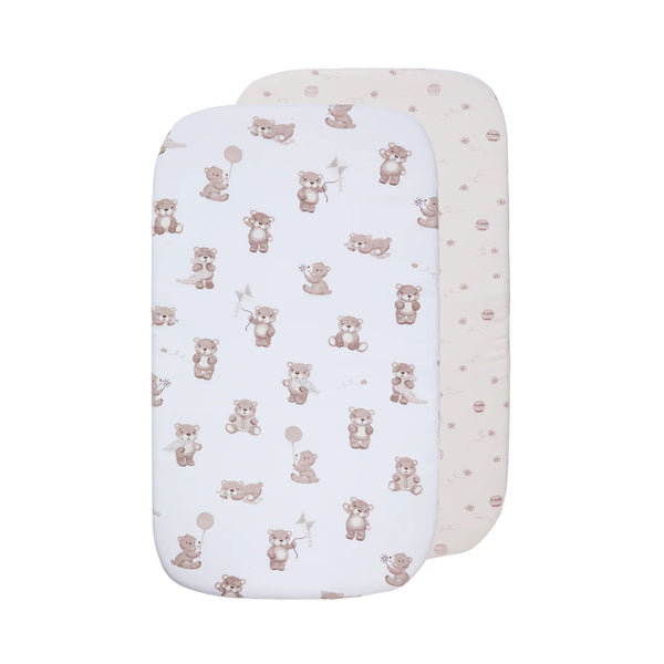 Living Textiles 2pk Bedside Co-Sleeper Fitted Sheets - Cuddly Bear