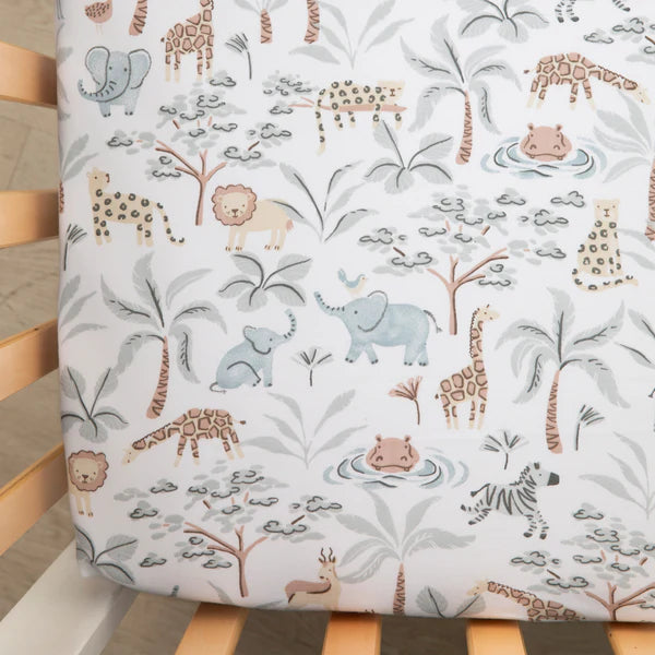 Living Textiles Organic Jersey Cot Sheet - Wild Safari