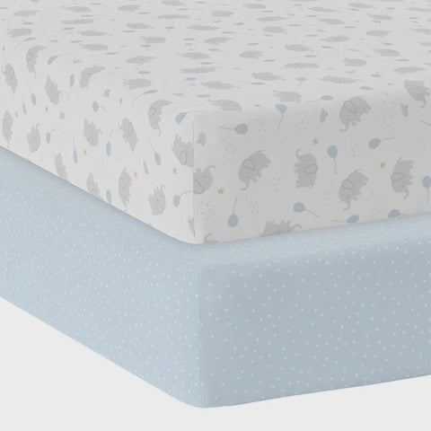 Living Textiles 2 Pack Organic Jersey Cot Fitted Sheets -  Mason Elephant
