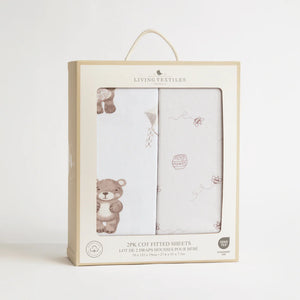 Living Textiles 2 Pack Organic Jersey Cot Fitted Sheets - Cuddly Bear