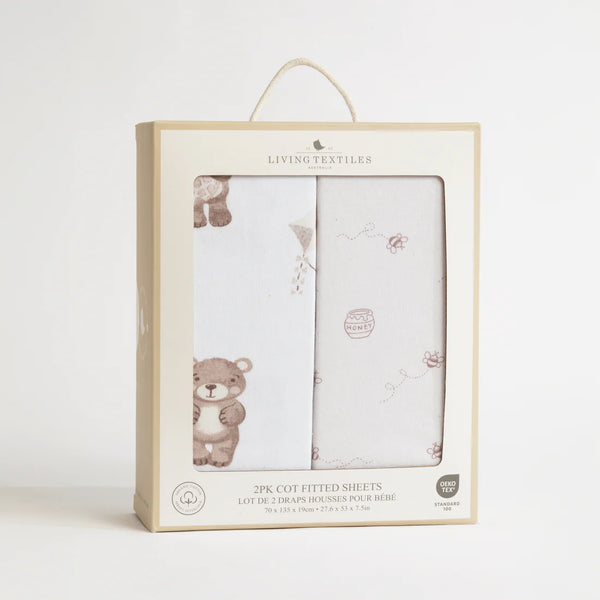 Living Textiles 2 Pack Organic Jersey Cot Fitted Sheets - Cuddly Bear