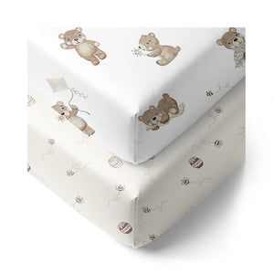 Living Textiles 2 Pack Organic Jersey Cot Fitted Sheets - Cuddly Bear
