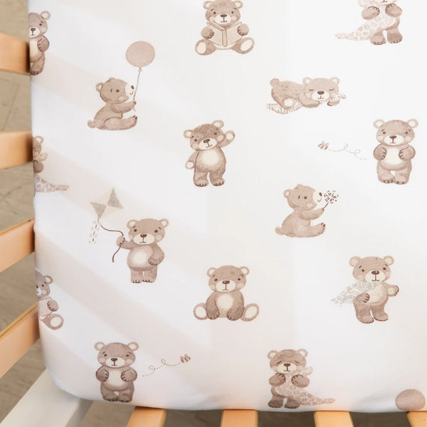 Living Textiles 2 Pack Organic Jersey Cot Fitted Sheets - Cuddly Bear