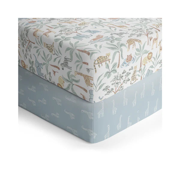 Living Textiles 2 Pack Organic Jersey Cot Fitted Sheets - Wild Safari