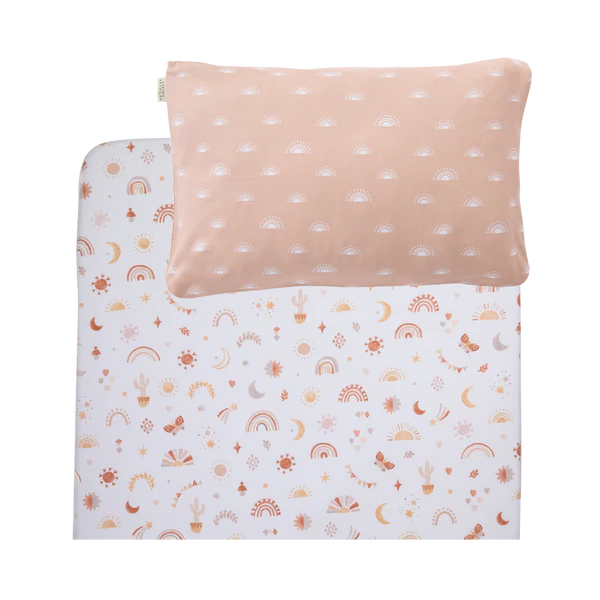 Living Textiles Organic Jersey Port-a-Cot Sheet & Pillow Case Set - Bohemian Bliss