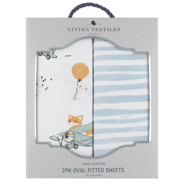 Living Textiles 2-pack Jersey Oval Cot Fitted Sheet - Up Up & Away