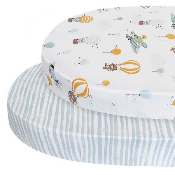 Living Textiles 2-pack Jersey Oval Cot Fitted Sheet - Up Up & Away