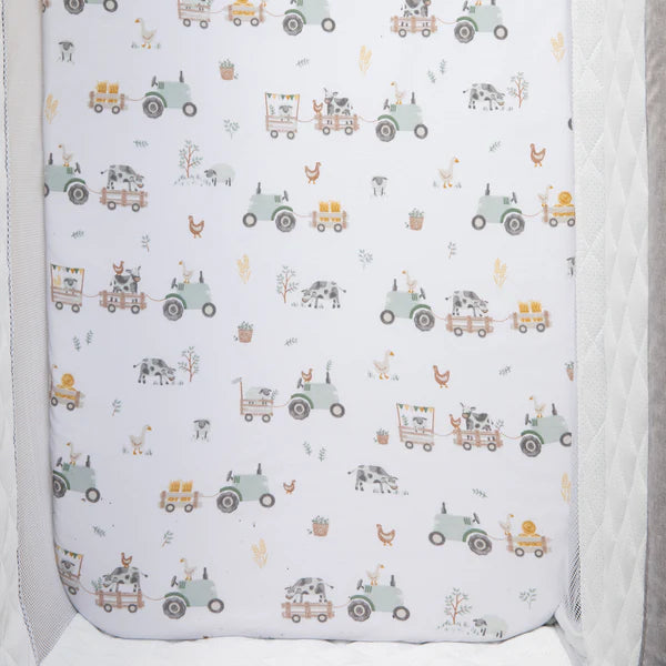 Living Textiles Organic Jersey Bedside Sleeper Fitted Sheet - Tractor Ride