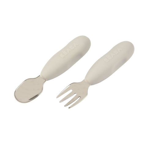 Beaba Fork & Spoon Stainless Steel Pre-Cutlery - Velvet Grey