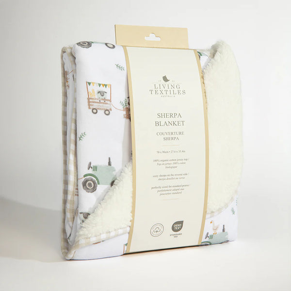Living Textiles Jersey Sherpa Blanket - Tractor Ride