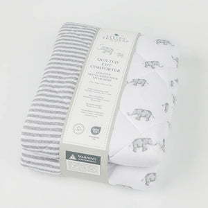 Living Textiles Reversible Quilted Cot Comforter - Watercolour Elephant