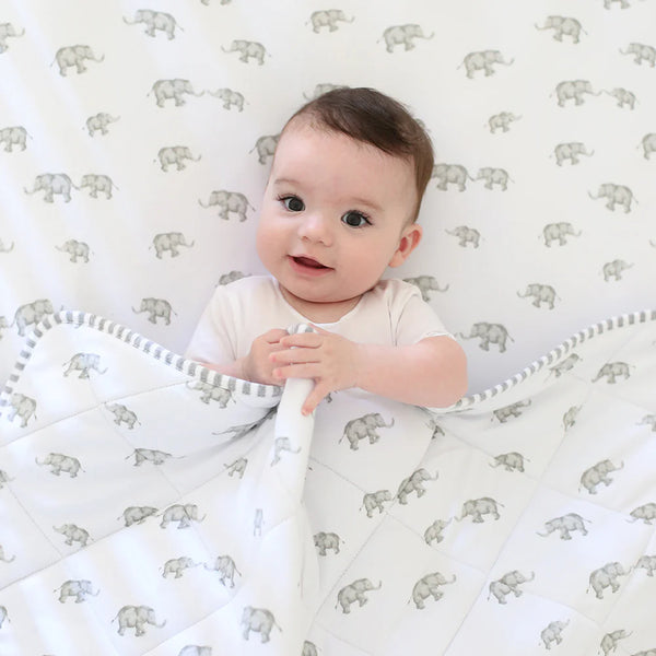 Living Textiles Reversible Quilted Cot Comforter - Watercolour Elephant