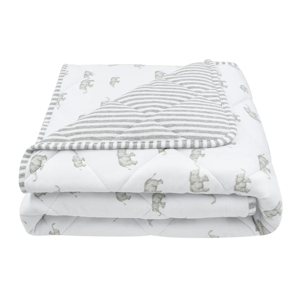 Living Textiles Reversible Quilted Cot Comforter - Watercolour Elephant