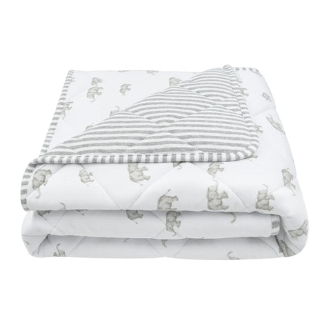 Living Textiles Reversible Quilted Cot Comforter - Watercolour Elephant