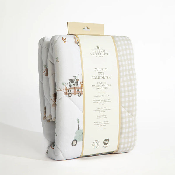 Living Textiles Reversible Organic Jersey Quilted Cot Comforter - Tractor Ride