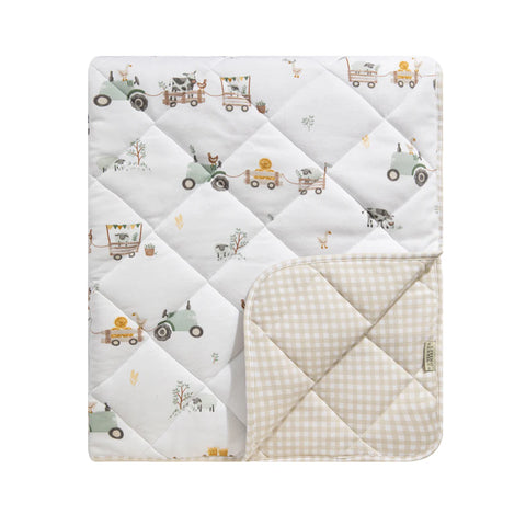 Living Textiles Reversible Organic Jersey Quilted Cot Comforter - Tractor Ride