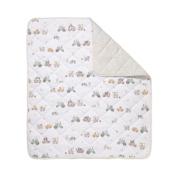 Living Textiles Reversible Organic Jersey Quilted Cot Comforter - Tractor Ride