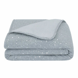Living Textiles Reversible Quilted Cot Comforter - Silver Stars/Grey Stripes
