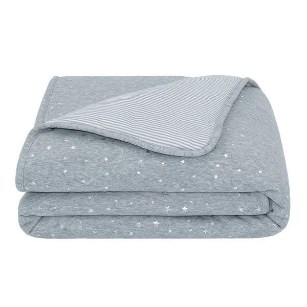 Living Textiles Reversible Quilted Cot Comforter - Silver Stars/Grey Stripes