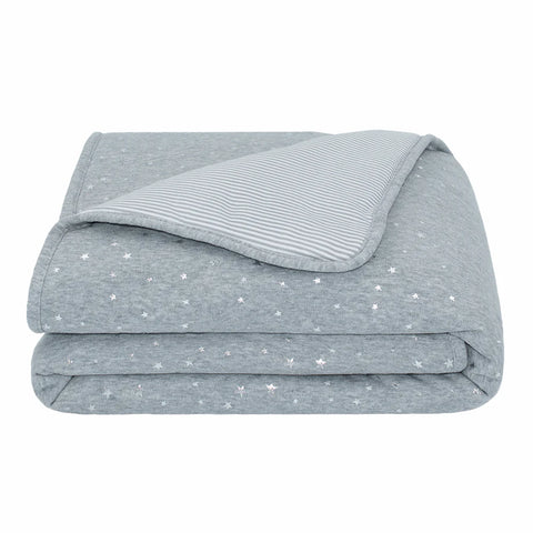 Living Textiles Reversible Quilted Cot Comforter - Silver Stars/Grey Stripes