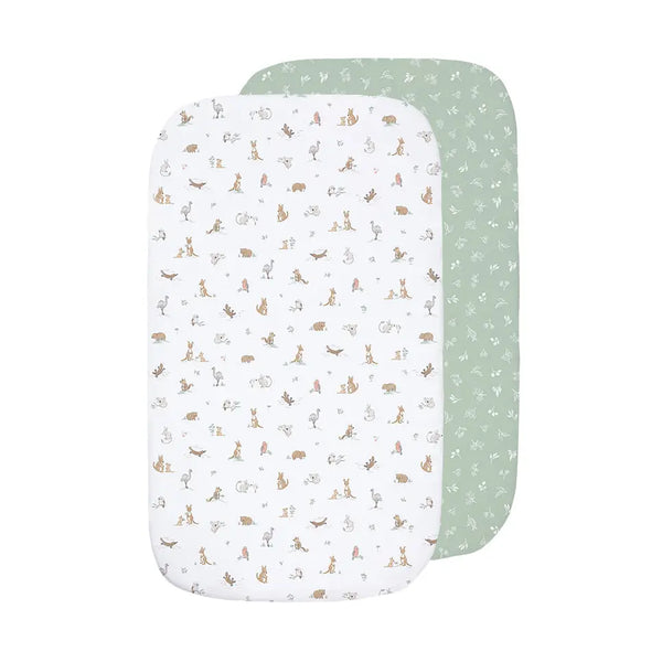Living Textiles 2 Pack Organic Bedside Sleeper Fitted Sheet - Australiana