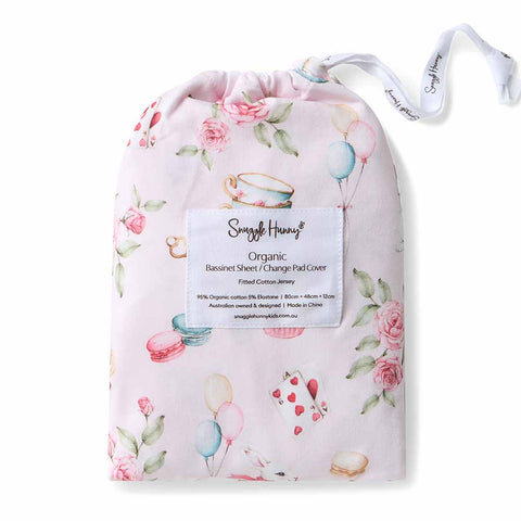 Snuggle Hunny Fitted Bassinet Sheet/Change Mat Cover - Alice's Tea Party