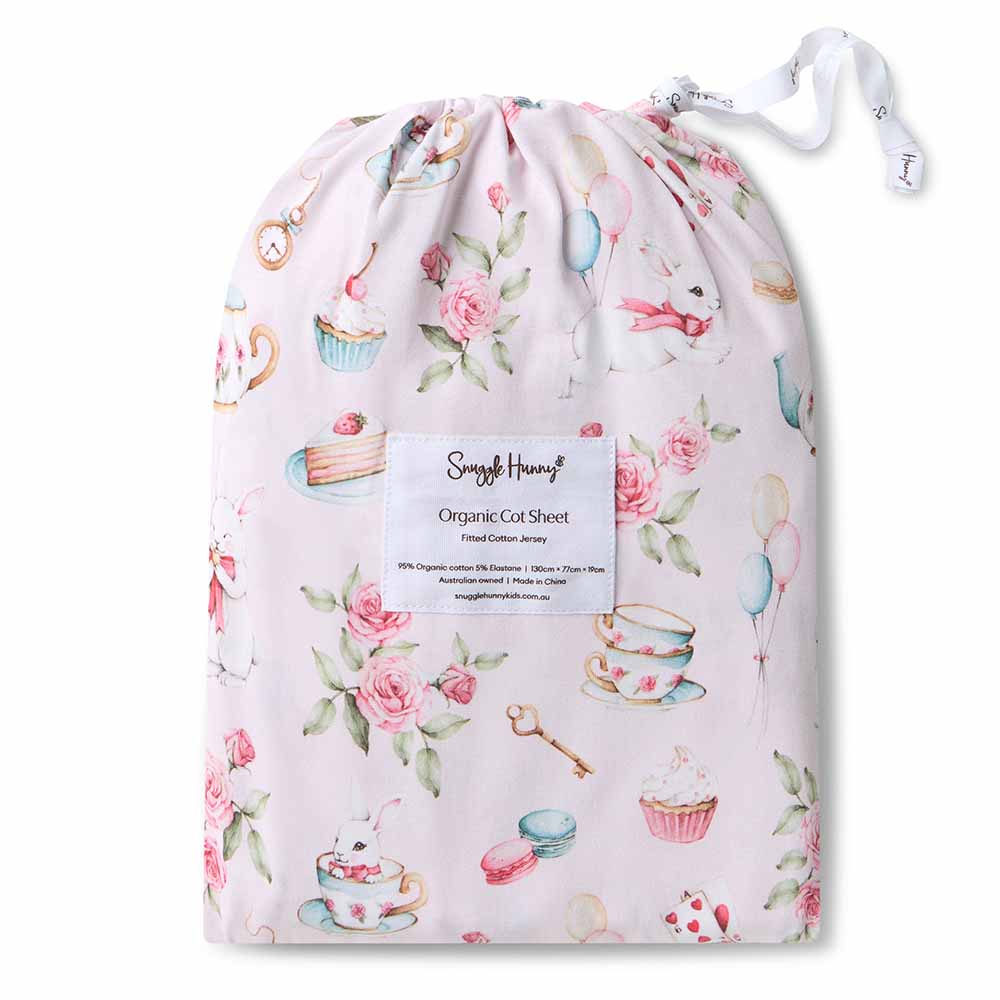 Snuggle Hunny Organic Fitted Cot Sheet - Alice's Tea Party