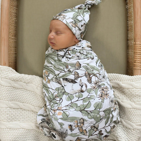 Luna's Treasures KOKO Organic Cotton Jersey Swaddle Wrap & Beanie Set