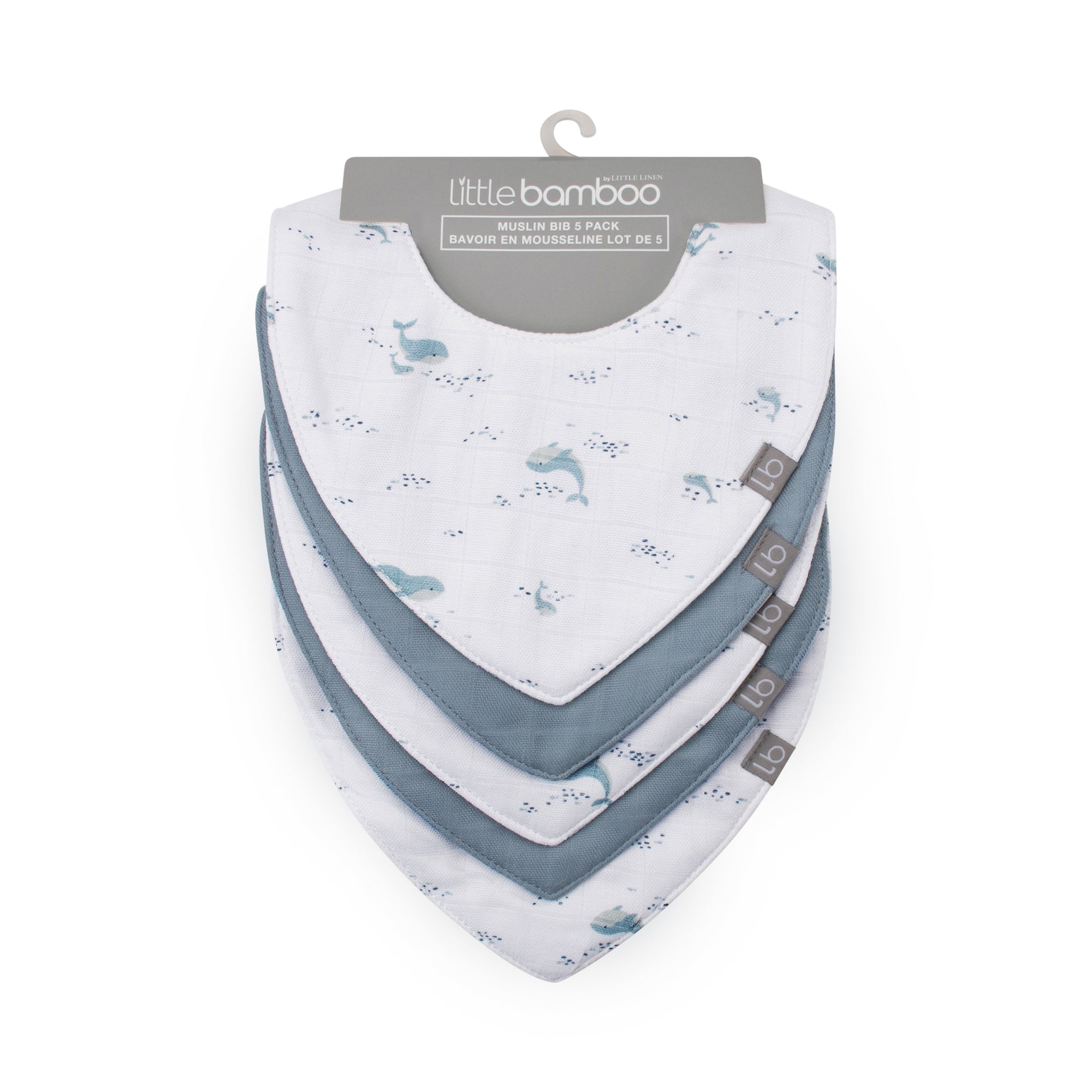 Little Bamboo Muslin Bibs 5pk - Retro Blue