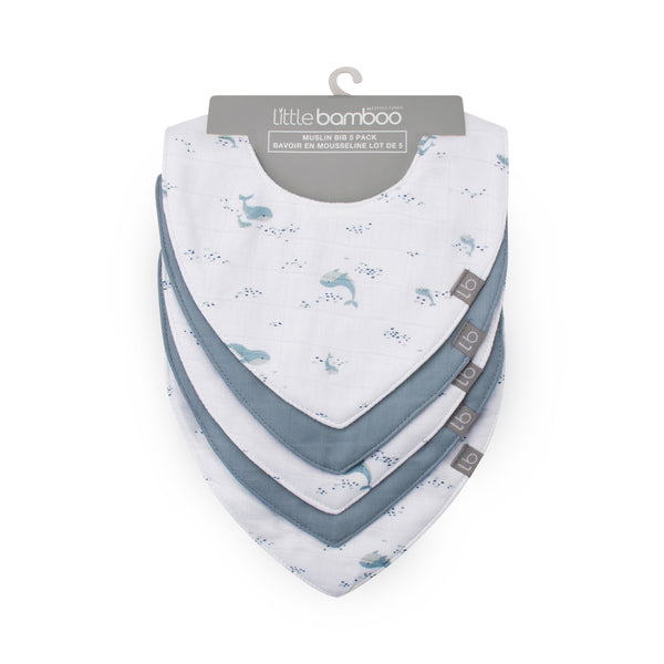 Little Bamboo Muslin Bibs 5pk - Retro Blue