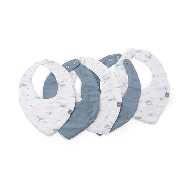 Little Bamboo Muslin Bibs 5pk - Retro Blue
