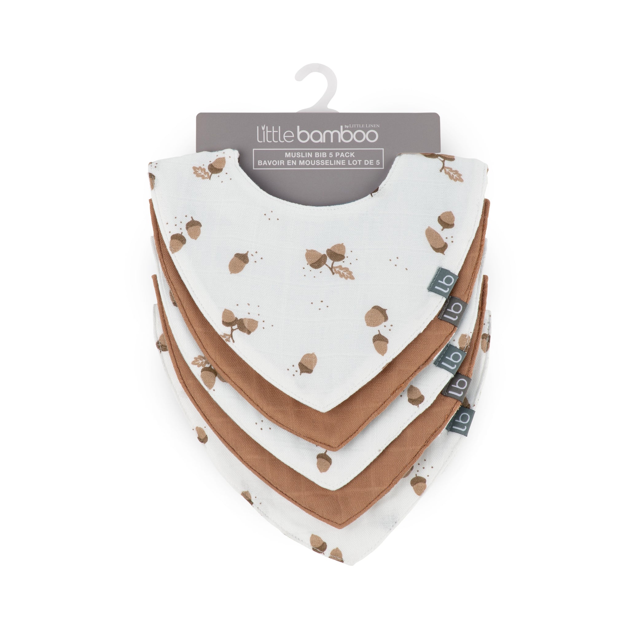 Little Bamboo Muslin Bibs 5pk - Iced Coffee