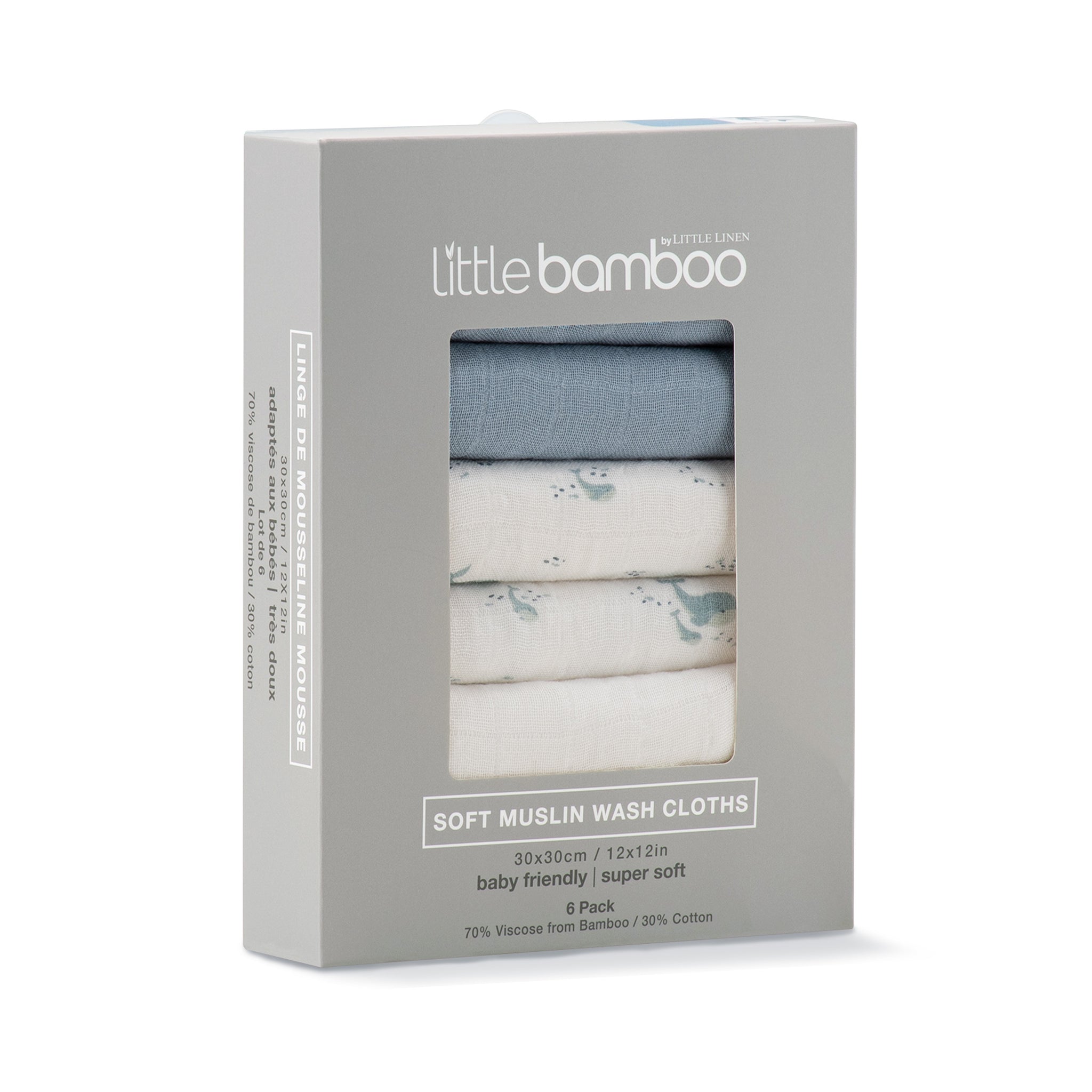 Little Bamboo Muslin Washers 6pk - Retro Blue