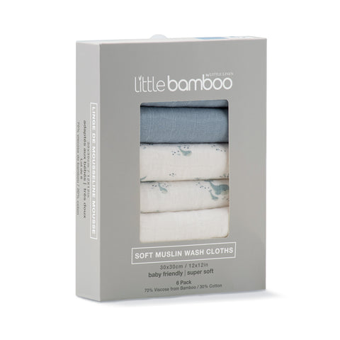 Little Bamboo Muslin Washers 6pk - Retro Blue