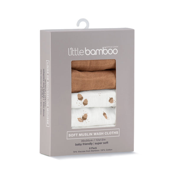 Little Bamboo Muslin Washers 6pk - Iced Coffee