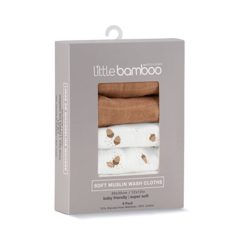 Little Bamboo Muslin Washers 6pk - Iced Coffee