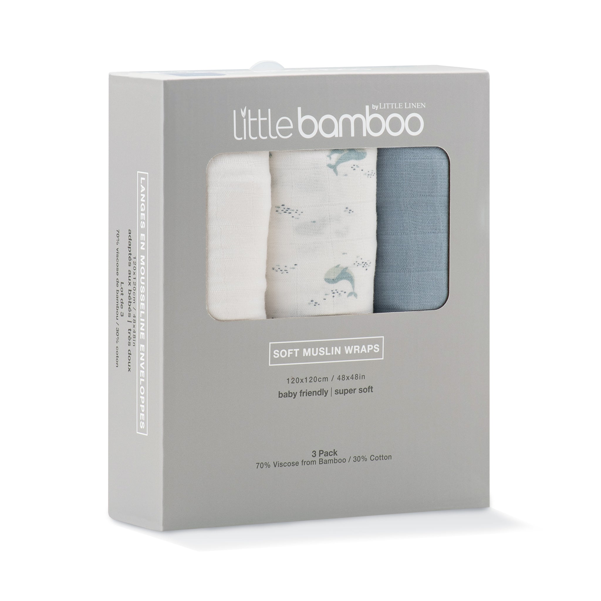 Little Bamboo Muslin Wraps 3pk - Retro Blue