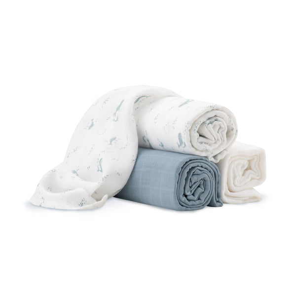 Little Bamboo Muslin Wraps 3pk - Retro Blue