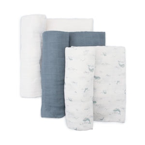 Little Bamboo Muslin Wraps 3pk - Retro Blue