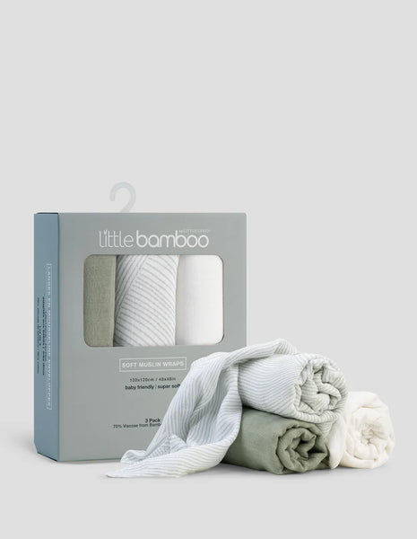 Little Bamboo Muslin Wraps 3Pk - Bayleaf